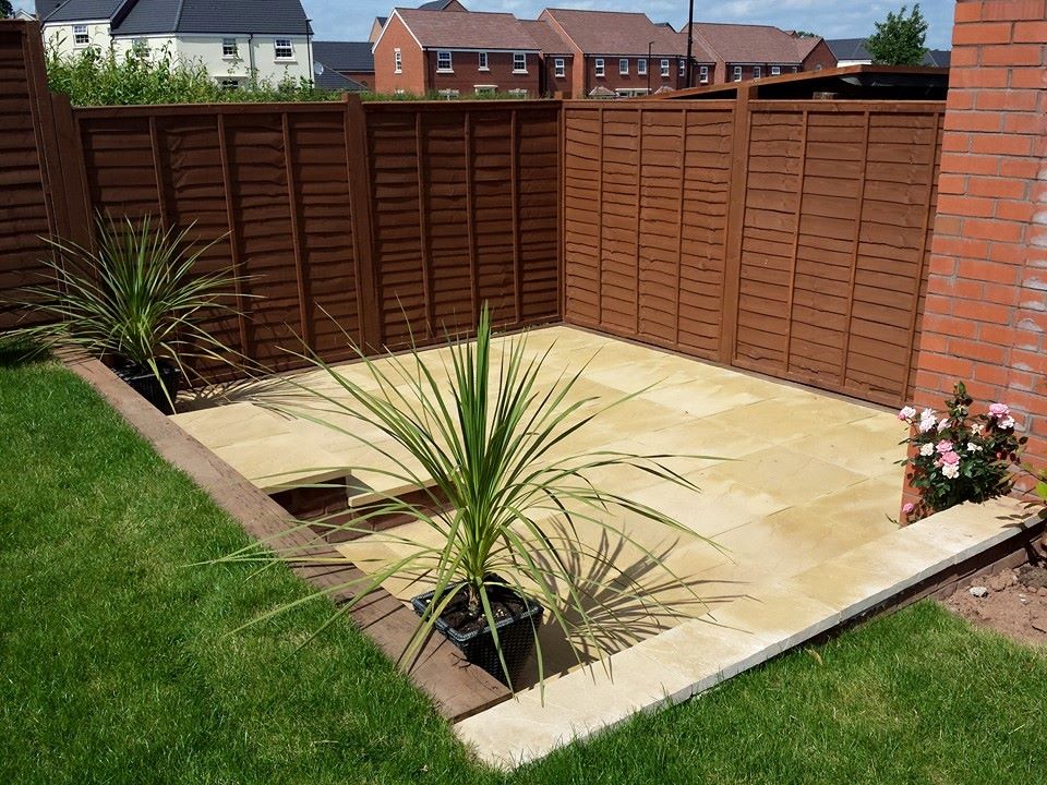 Red-toned patio and walkway